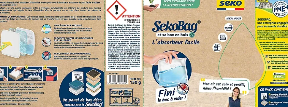 Absorbeur d'humidité avec 1 sachet absorbeur Seko Seko Bag pour surface de 15 m²