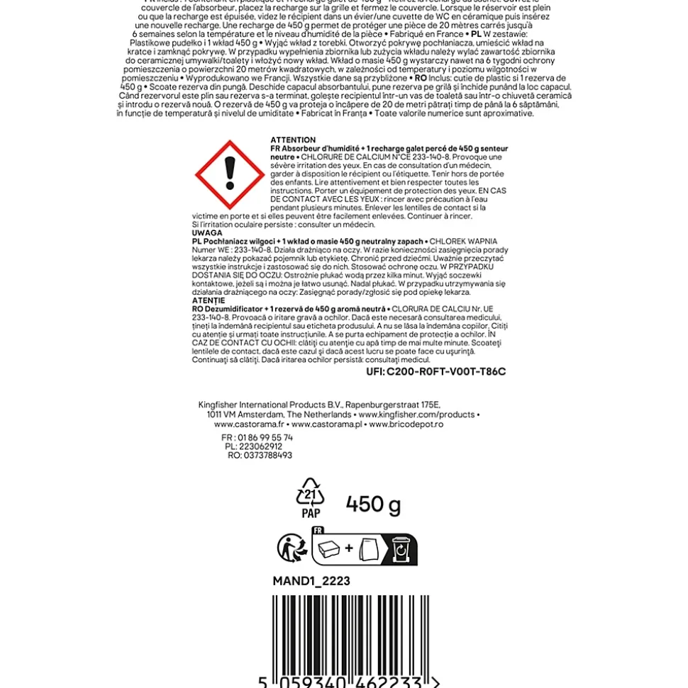 Absorbeur d'humidité GoodHome 20m² + 1 recharge galet 450g