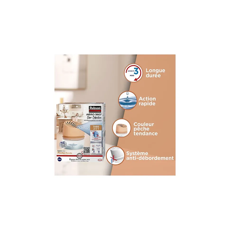 Absorbeur d'humitidé anti-odeur Aéro 360 20m2 coloris pêche Rubson