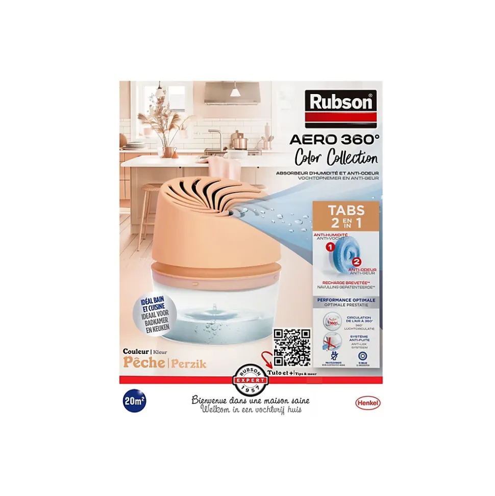 Absorbeur d'humitidé anti-odeur Aéro 360 20m2 coloris pêche Rubson