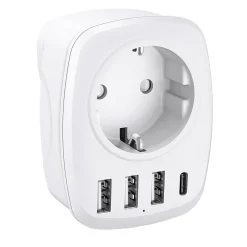Adaptateur prise voyage UE/UK - 4 ports USB - Voltman