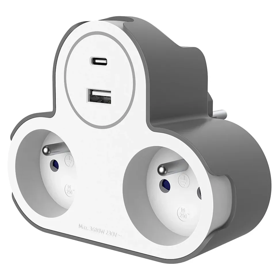 Adaptateur triplite + 2 USB Jacobsen blanche 16A