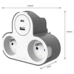 Adaptateur triplite + 2 USB Jacobsen blanche 16A