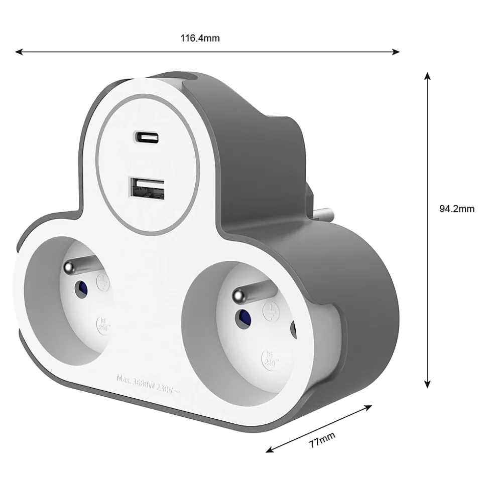 Adaptateur triplite + 2 USB Jacobsen blanche 16A