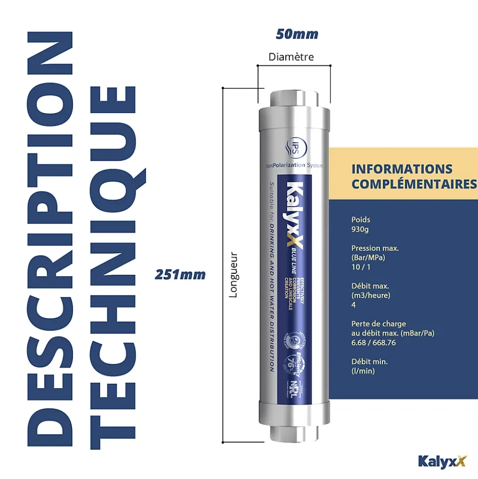 Adoucisseur d'eau Anticalcaire Antibactérien innovant IPS Kalyxx BlueLine G3/4 " femelle (IPSXKBG34)