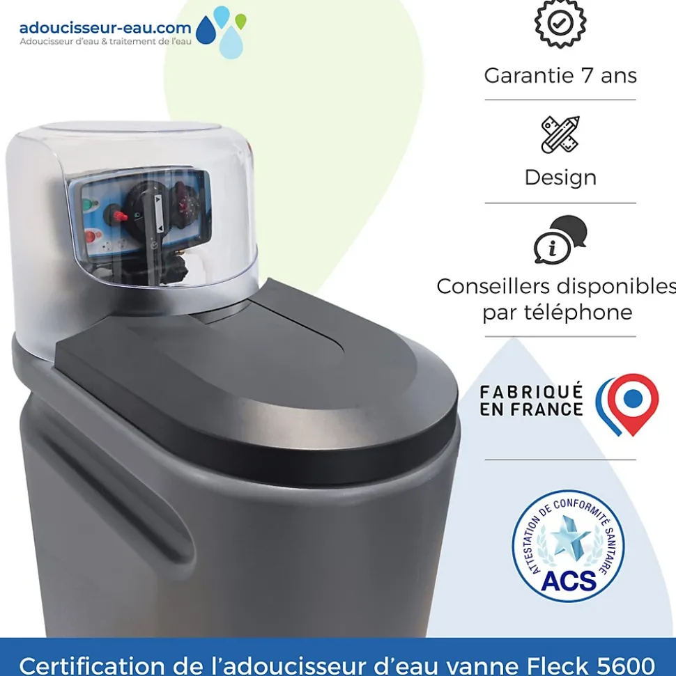 Adoucisseur d'Eau 30L Fleck 5600 MC Mécanique Chronométrique Anti Calcaire Fabriqué En France