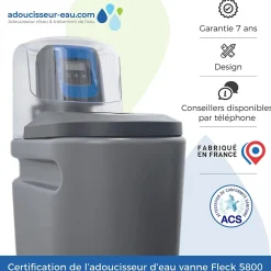 Adoucisseur D'eau 20L Fleck 5800 SXT Monobloc Volumétrique Anti Calcaire Fabrication Française