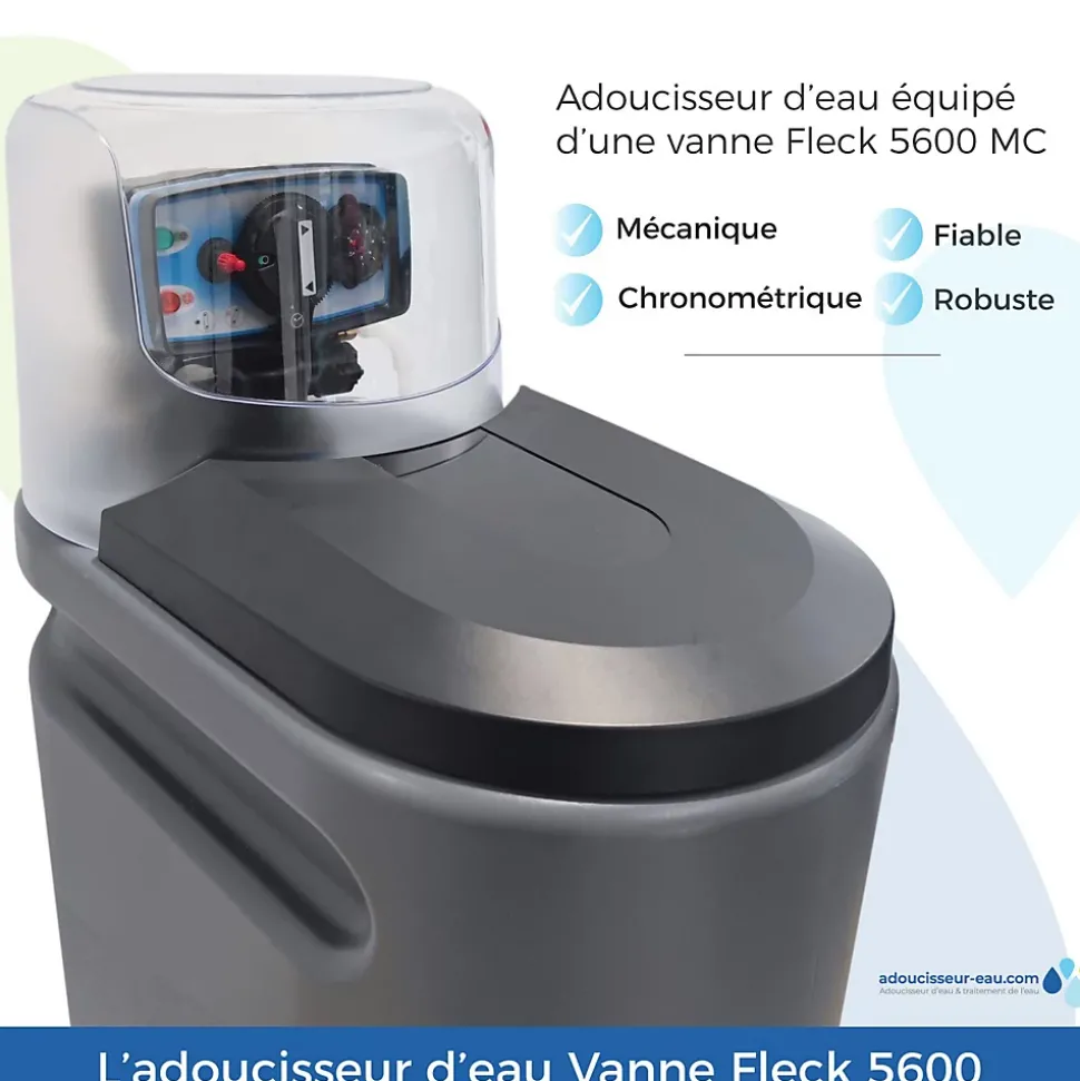Adoucisseur Eau 25L Fleck 5600 MC Mécanique Chronométrique Complet Avec Accessoires Fabriqué En France