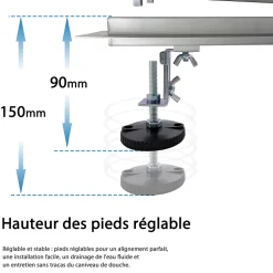 AICA caniveau de douche en acier inoxydable italien 2 en 1, réglable en hauteur avec désodorisant - 130 cm