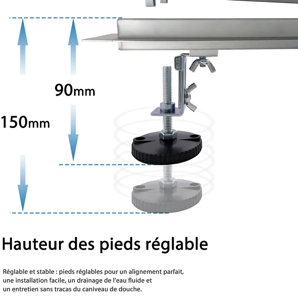 AICA caniveau de douche en acier inoxydable italien 2 en 1, réglable en hauteur avec désodorisant - 130 cm