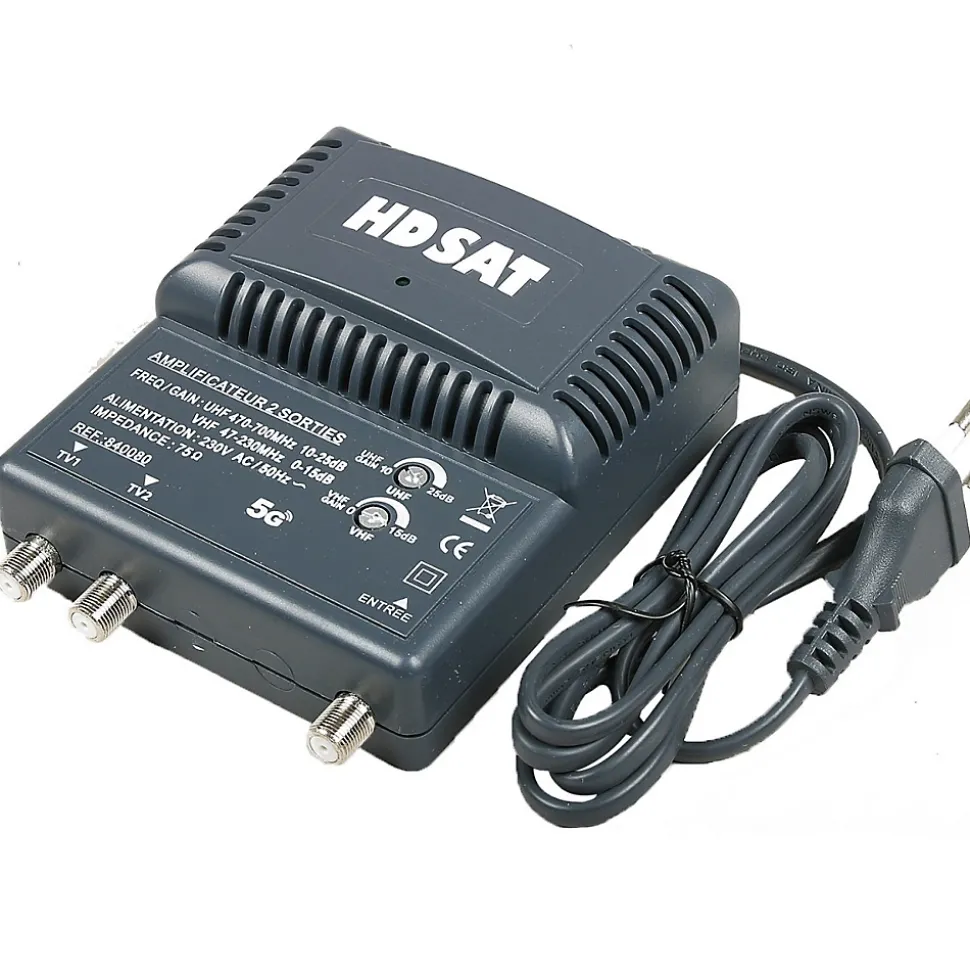 amplificateur TNT 2 sorties Gain 25dB + 3 Fiches F HDSAT