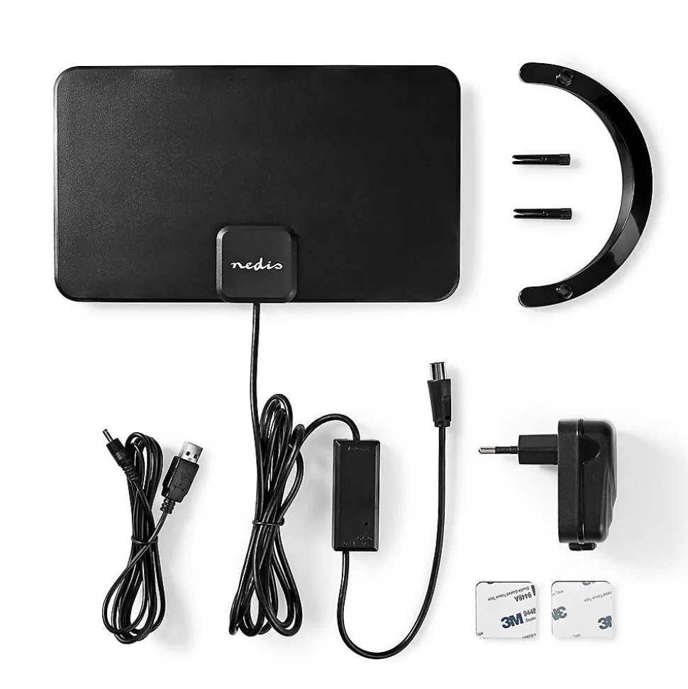 Antenne HDTV d'Intérieur 0 - 25 km Gain de 26 dB FMVHFUHF Noire NEDIS
