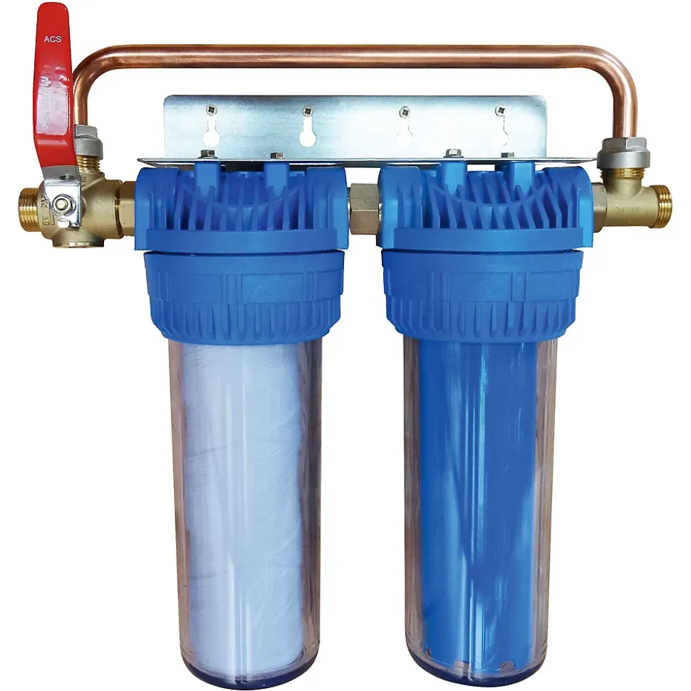 Aquawater - Filtre double avec cartouches de filtration anticalcaire anticorrosion 24 mois