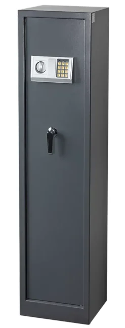 Armoire à fusils serrure électronique Smith & Locke – 5 armes avec coffre intérieur, acier gris – 120 L – l.35 x H.145 x P.30 cm