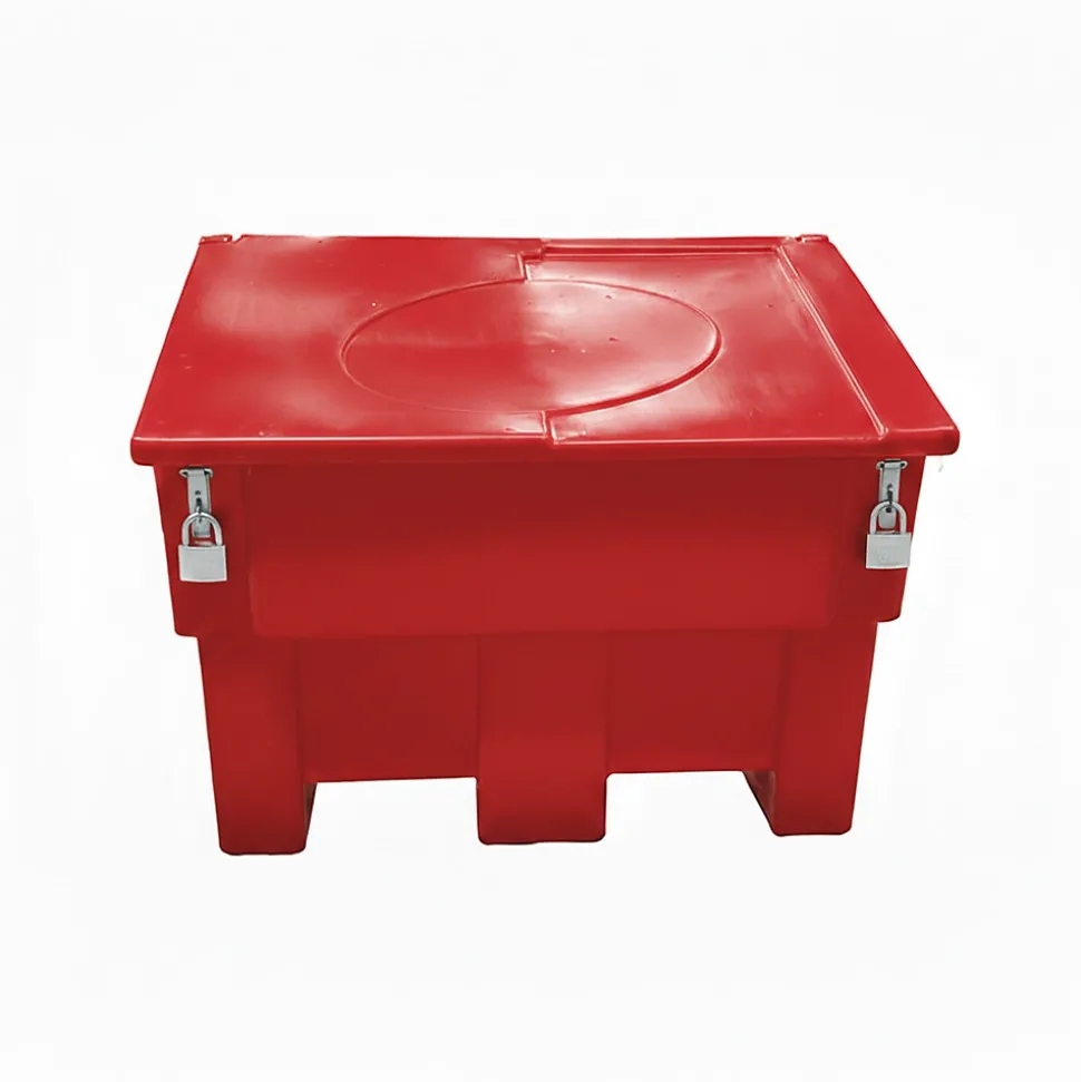 Bac à sable incendie/ à sel de déneigement 200l + grenouillères + cadenas