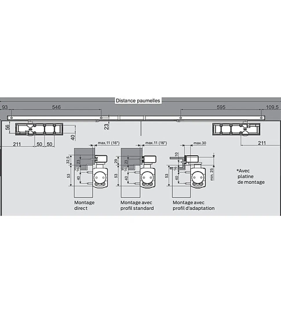 Bandeau Ferme portes double à force réglable 1 à 3 tirant gauche blanc Ensemble 2 Vantaux
