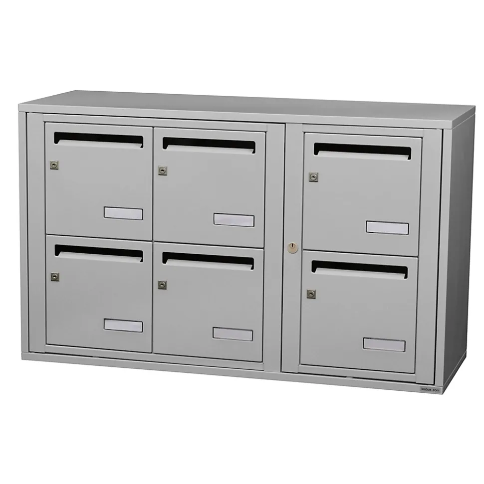 Bloc collectif leabox.com, 3x2, grade 3, simple face, Intérieur, fixation murale, Gris clair RAL 7035 finition brillante