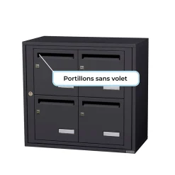Bloc collectif leabox.com, 2x2, grade 3, simple face, Intérieur, fixation murale, gris anthracite RAL 7016 finition brillante