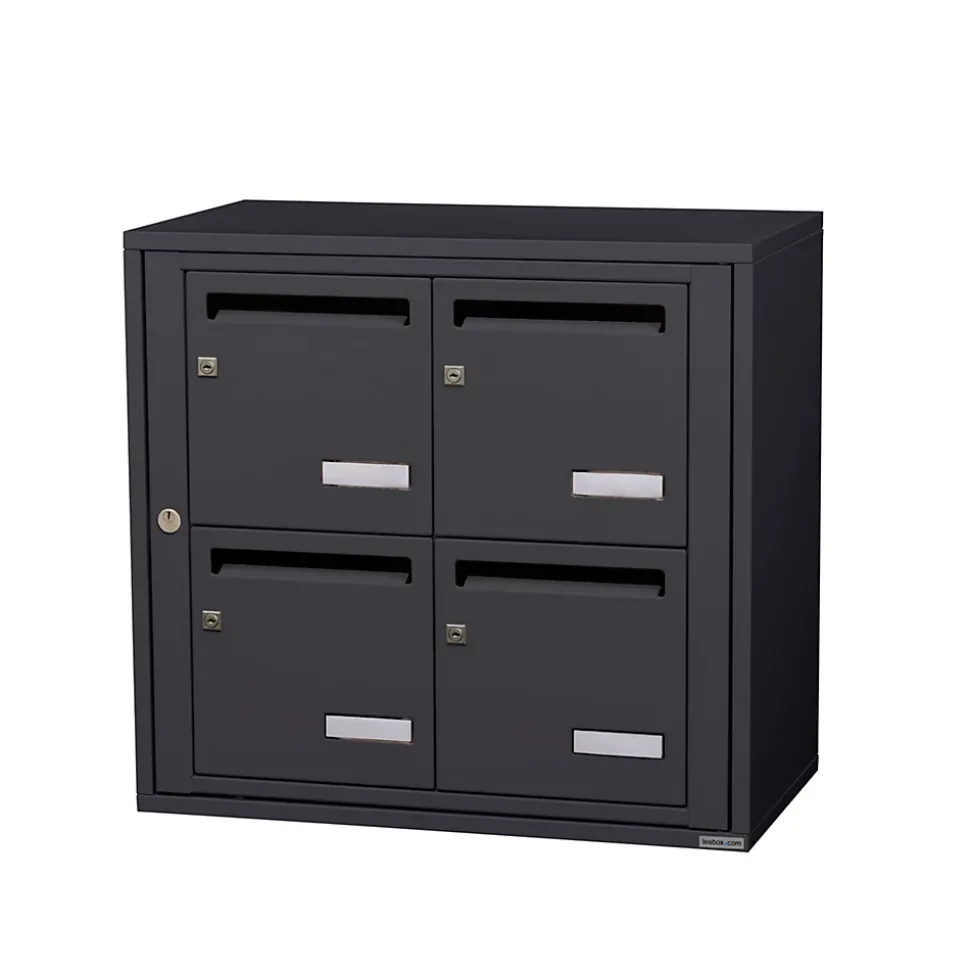 Bloc collectif leabox.com, 2x2, grade 3, simple face, Intérieur, fixation murale, gris anthracite RAL 7016 finition brillante