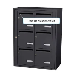 Bloc collectif leabox.com, 2x3, grade 3, simple face, Intérieur, fixation murale, gris anthracite RAL 7016 finition brillante