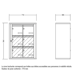 Bloc collectif leabox.com, 2x3, grade 3, simple face, Intérieur, fixation murale, gris anthracite RAL 7016 finition brillante