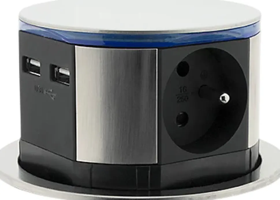 Bloc encastrable compact 3 prises + 2 ports USB Otio