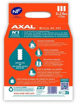Blocs de sel pour adoucisseur d'eau, lot de 3 x 2.5 kg AXAL