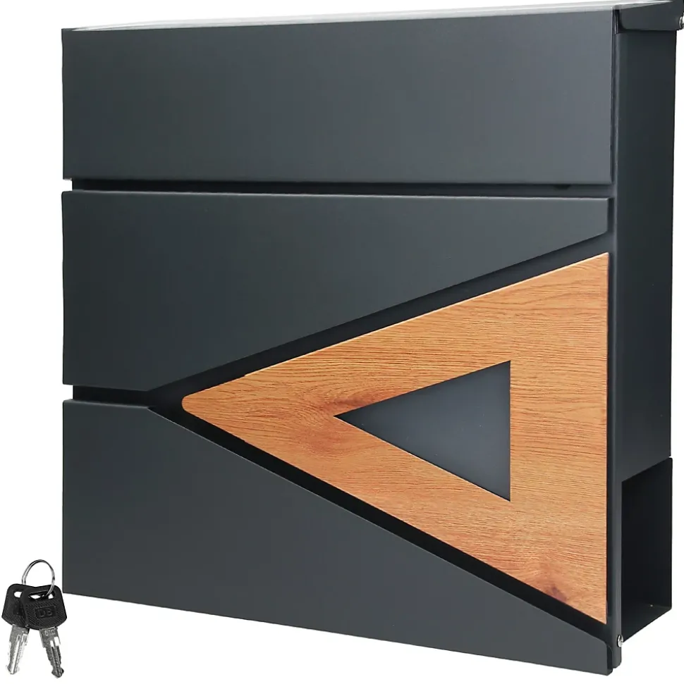 Boite aux lettres anthracite, aspect bois avec rouleau a journaux et pied support
