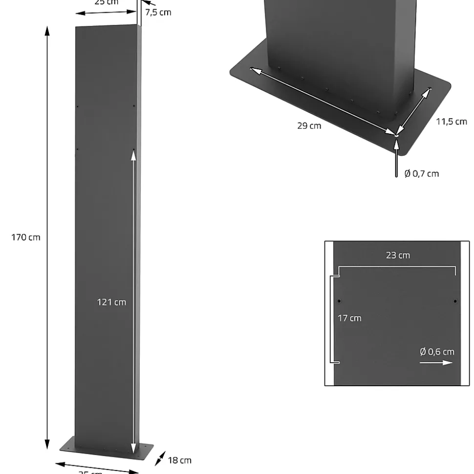 Boite aux lettres anthracite, aspect bois avec rouleau a journaux et pied support