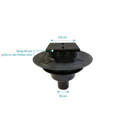 Bonde carrée pour receveur de douche, 105mm, sortie verticale Ø50mm, noir, Galedo Showerplate