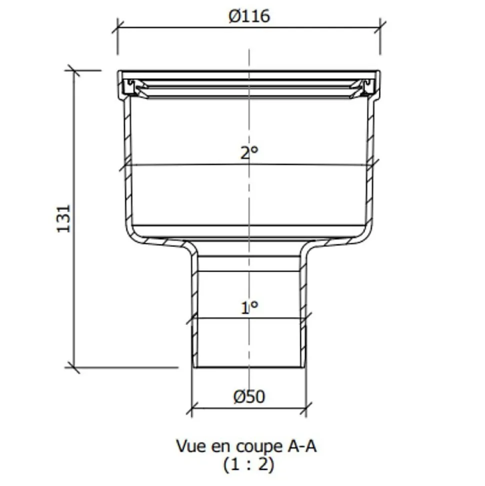 Bonde de douche sortie verticale WEDI pour écoulement linéaire