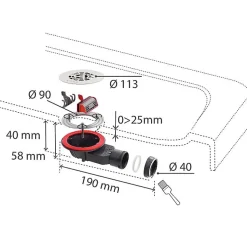 Bonde de douche Wirquin SLIM + ø40 mm grille plate inox brossé