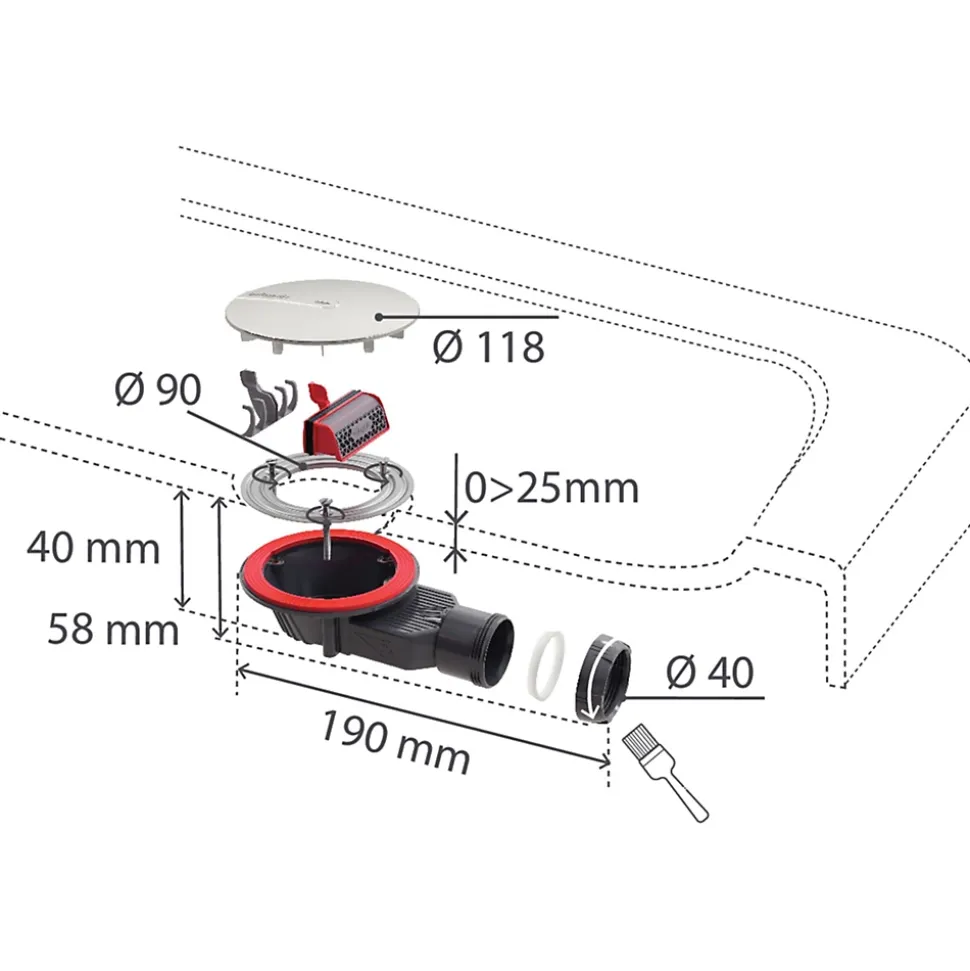 Bonde de douche Wirquin SLIM + ø40 mm dôme métal