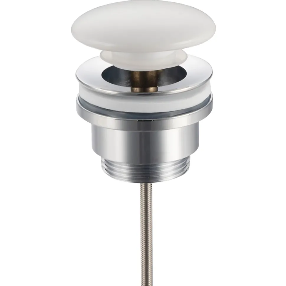 Bonde de lavabo en laiton Click-Clack modèle D universelle pour lavabo 1/4 de pouce avec tête en céramique blanche