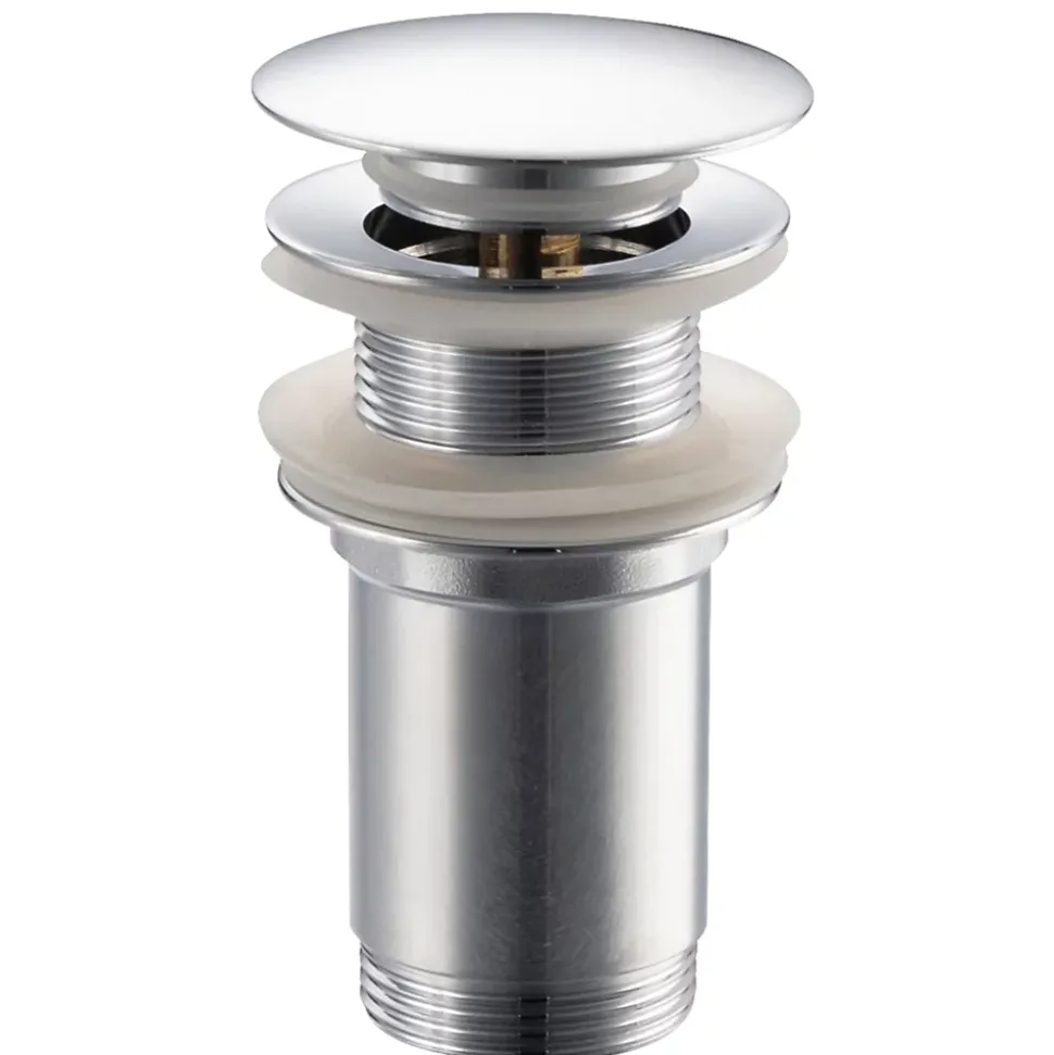 Bonde de lavabo en laiton Click-Clack modèle K LONG universelle pour lavabo 1/4 de pouce sans trop-plein chromée