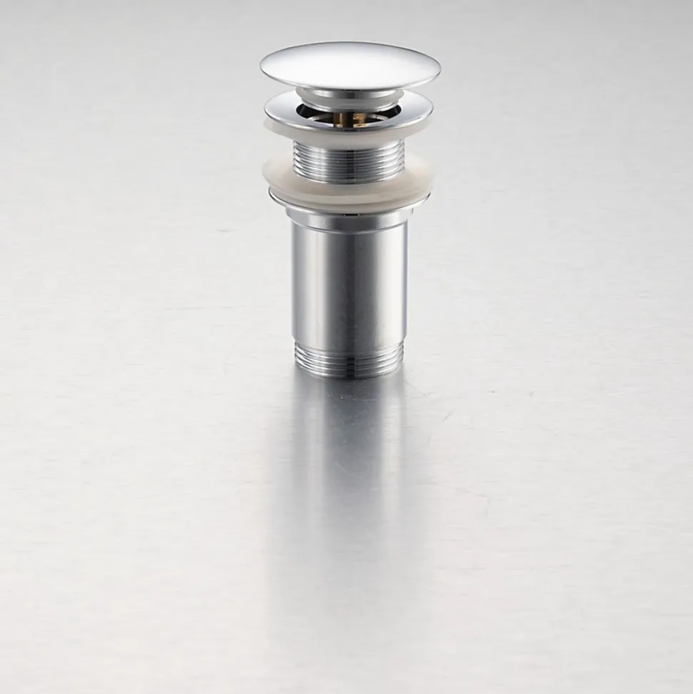 Bonde de lavabo en laiton Click-Clack modèle K LONG universelle pour lavabo 1/4 de pouce sans trop-plein chromée