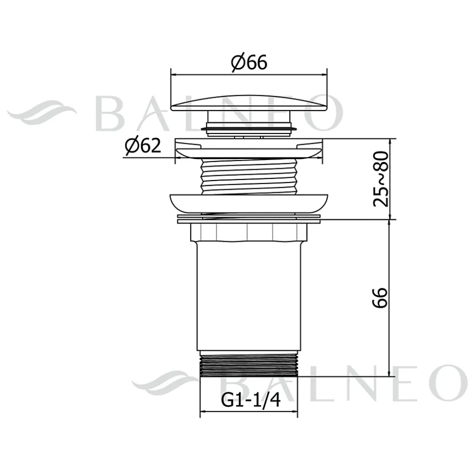 Bonde de lavabo en laiton Click-Clack modèle K LONG universelle pour lavabo 1/4 de pouce sans trop-plein chromée