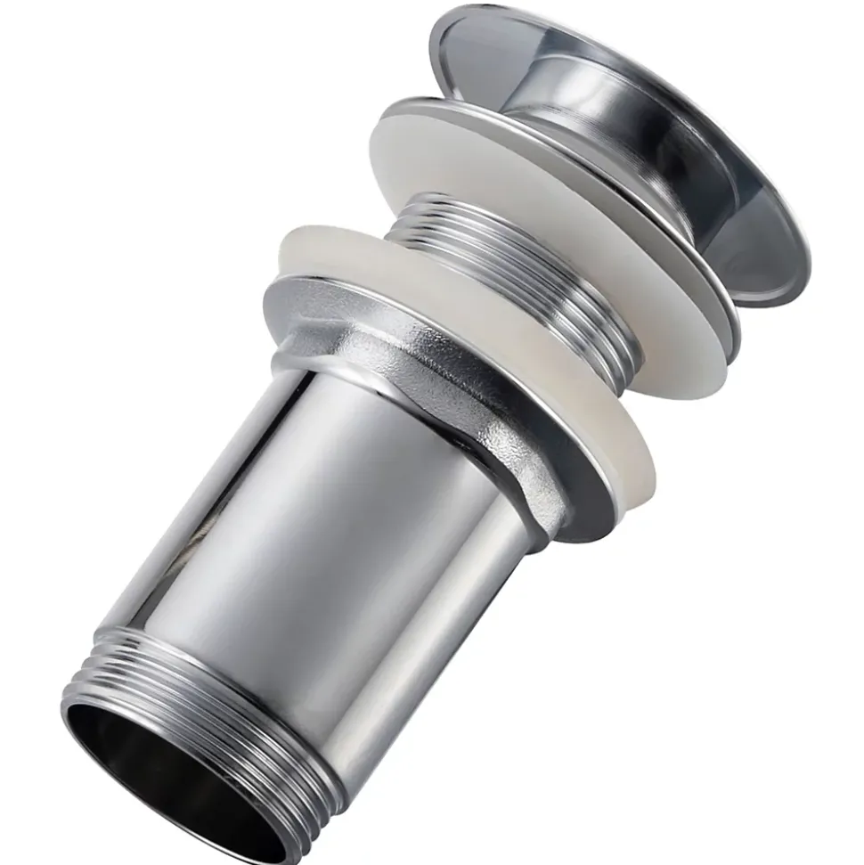 Bonde de lavabo en laiton Click-Clack modèle K LONG universelle pour lavabo 1/4 de pouce sans trop-plein chromée