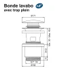 Bonde de lavabo ø 71 mm Rousseau avec clapet clic clac ou fixe