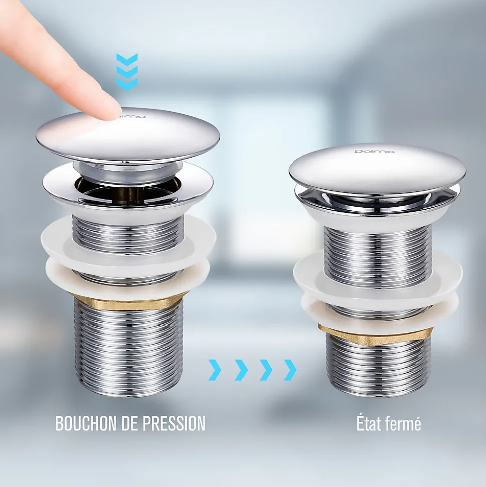 Bonde de Lavabo Pop-up en Laiton sans Trop-plein Chromé G 1-1/4"