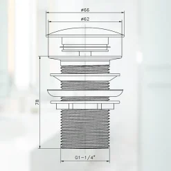 Bonde de Lavabo Pop-up en Laiton sans Trop-plein Chromé G 1-1/4