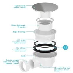 Bonde pour receveur de douche Pure 2/Pedra, capot chrome, Galedo