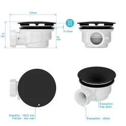 Bonde pour receveur de douche Pure 2/Pedra, capot noir, Galedo