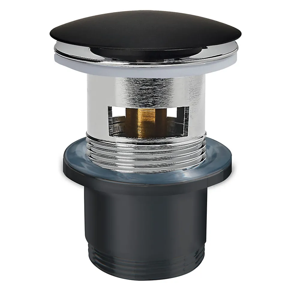 Bonde Quick-clac avec trop plein pour lavabo encastré Black Touch H. 73 à 92 mm x ø66 mm