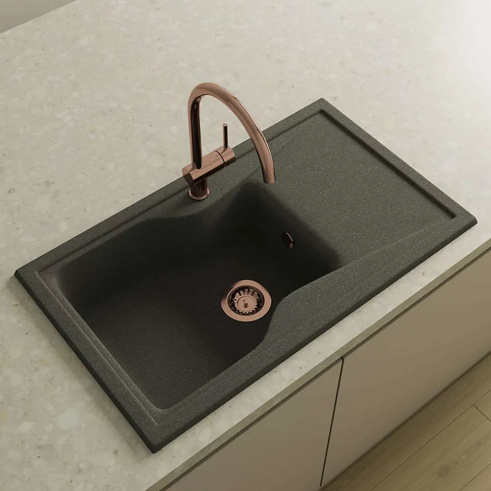 Bonde évier carrée 1 cuve avec vidage manuel diamètre 90 mm couleur or