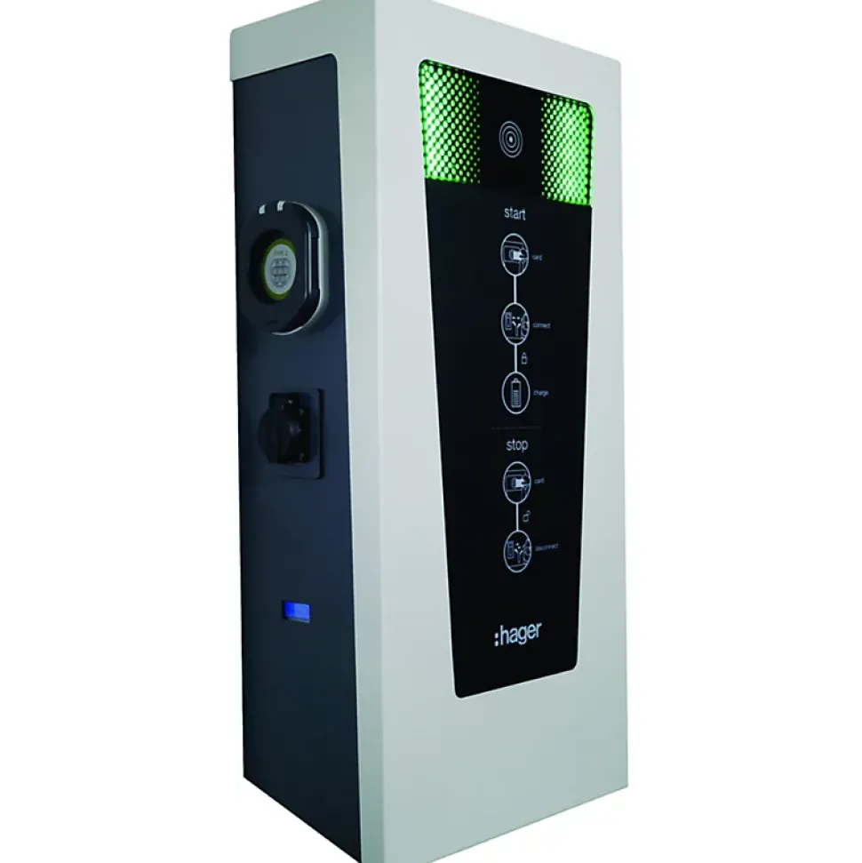 Borne de recharge double pour voiture électrique Witty Park OCPP 22 kW inoxydable avec RFID - HAGER - XEV601C