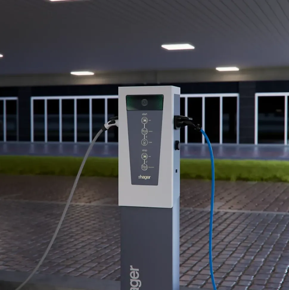 Borne de recharge double pour voiture électrique Witty Park OCPP 22 kW inoxydable avec RFID - HAGER - XEV601C