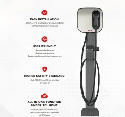 Borne de recharge intelligente TCL 7kW Connectivité Wi-Fi Ethernet Type 2