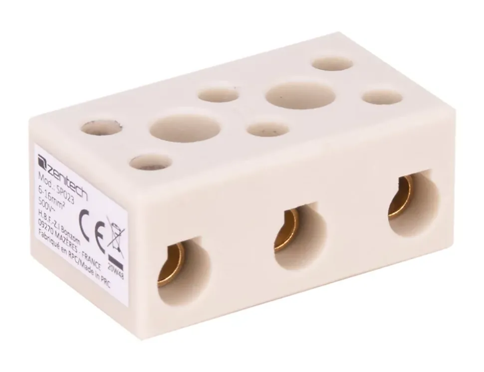 Borne stéatite tripolaire 6 à 16mm² - Zenitech