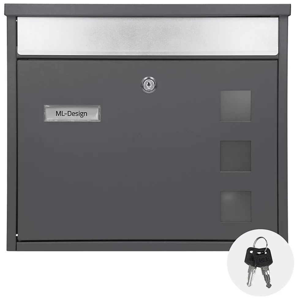 Boîte aux lettres anthracite-argent avec support métallisé 120cm+ kit de montage